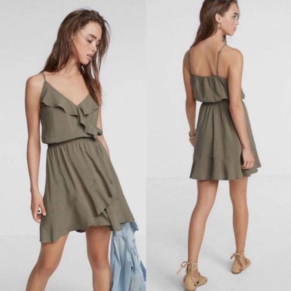 EXPRESS Ruffle Dress Olive Green Size M